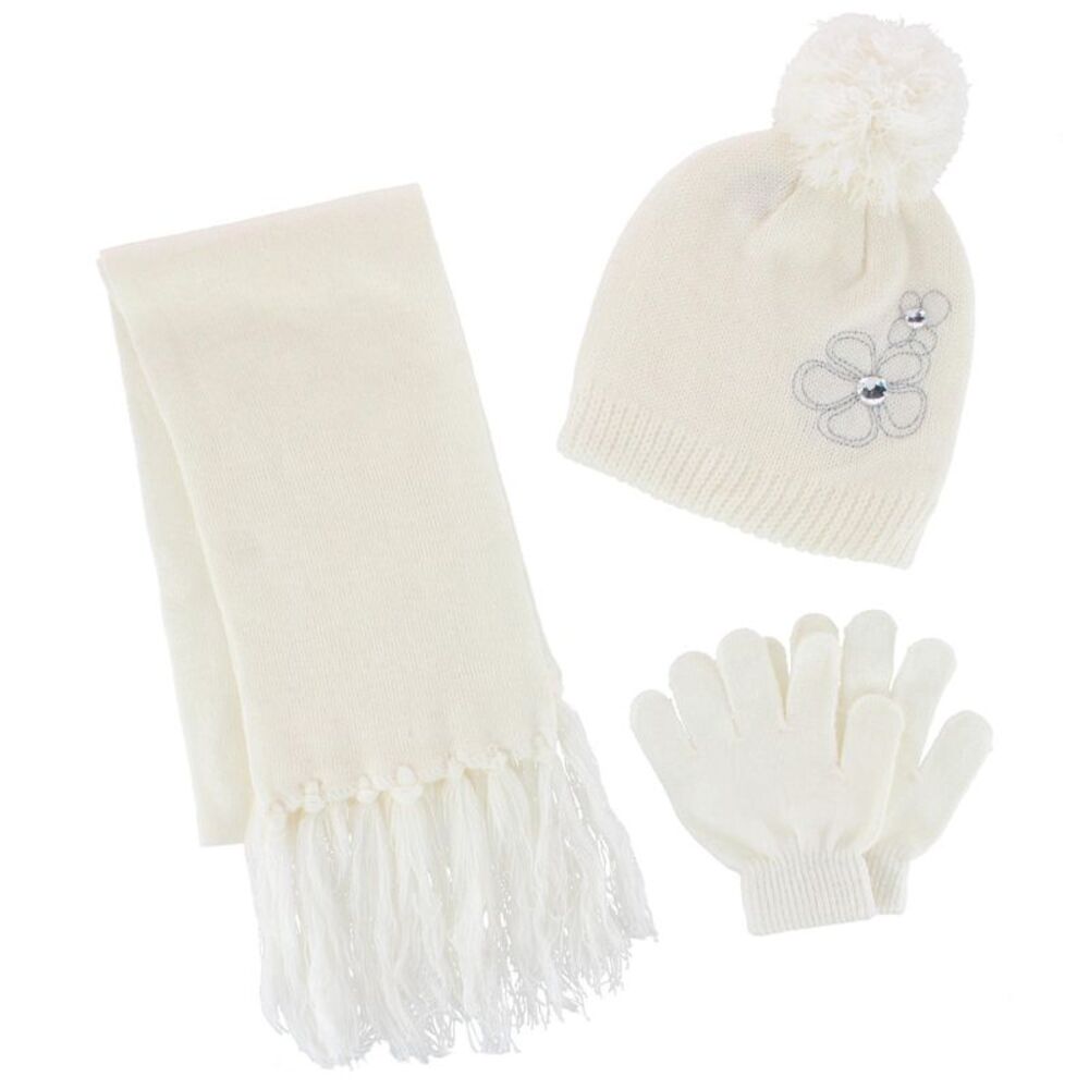 ClimaZer0 Girl's Flower Beanie Hat Scarf and Gloves Winter Set